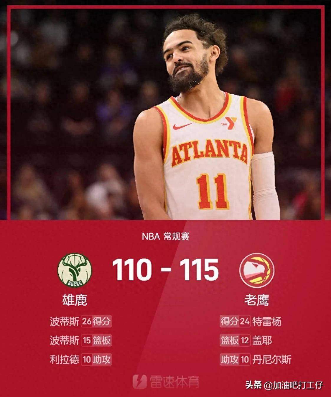 包含雄鹿战绩持续下滑，冠军热门战绩节节败退的词条